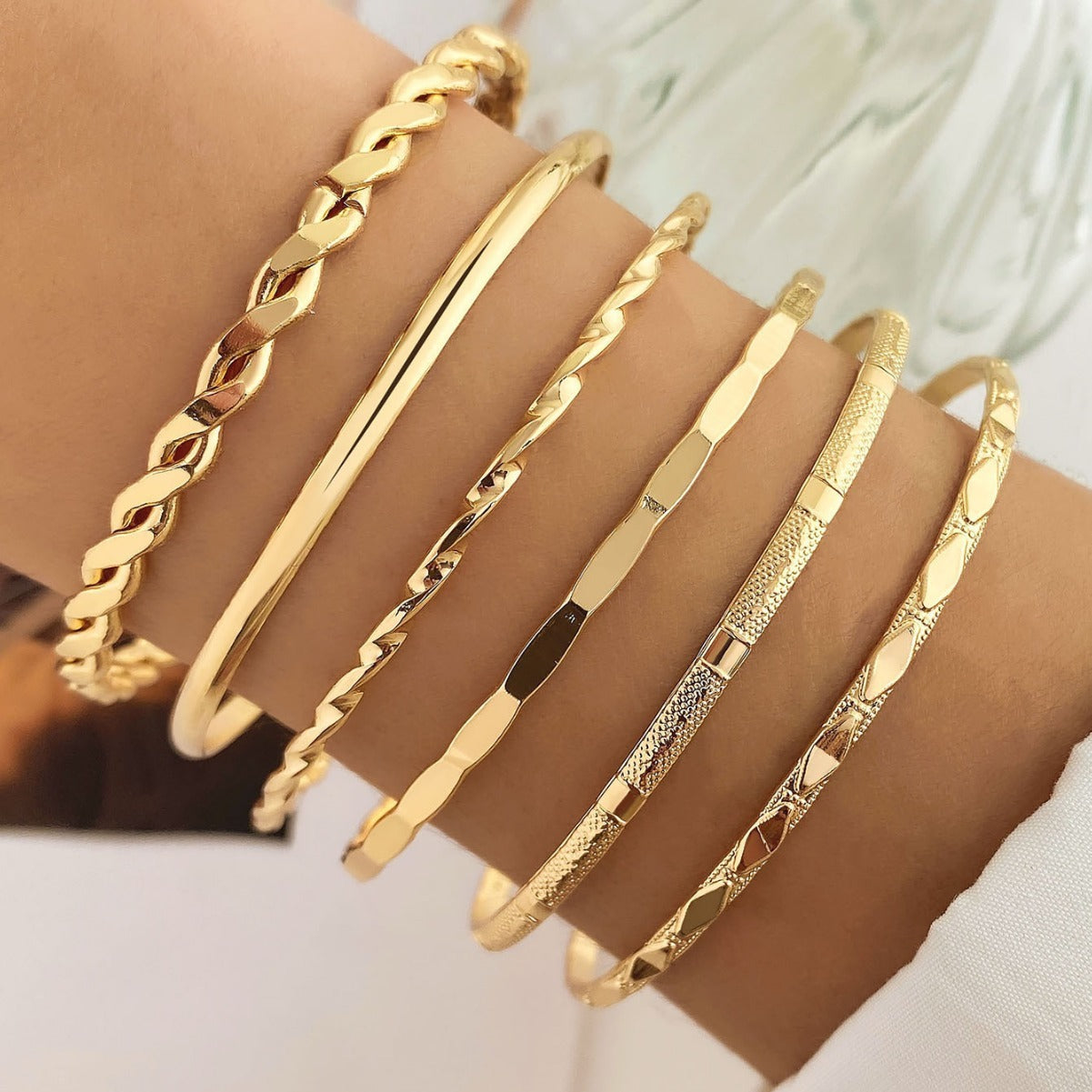 Bohemian Metal Chain Bracelet Set For Women - Geometric Gold Color Thick Link Chain  Bangle Female Fashion Jewelry