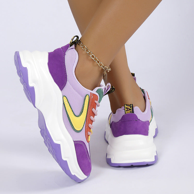 Mixed-color Lace -up Sneakers For Women