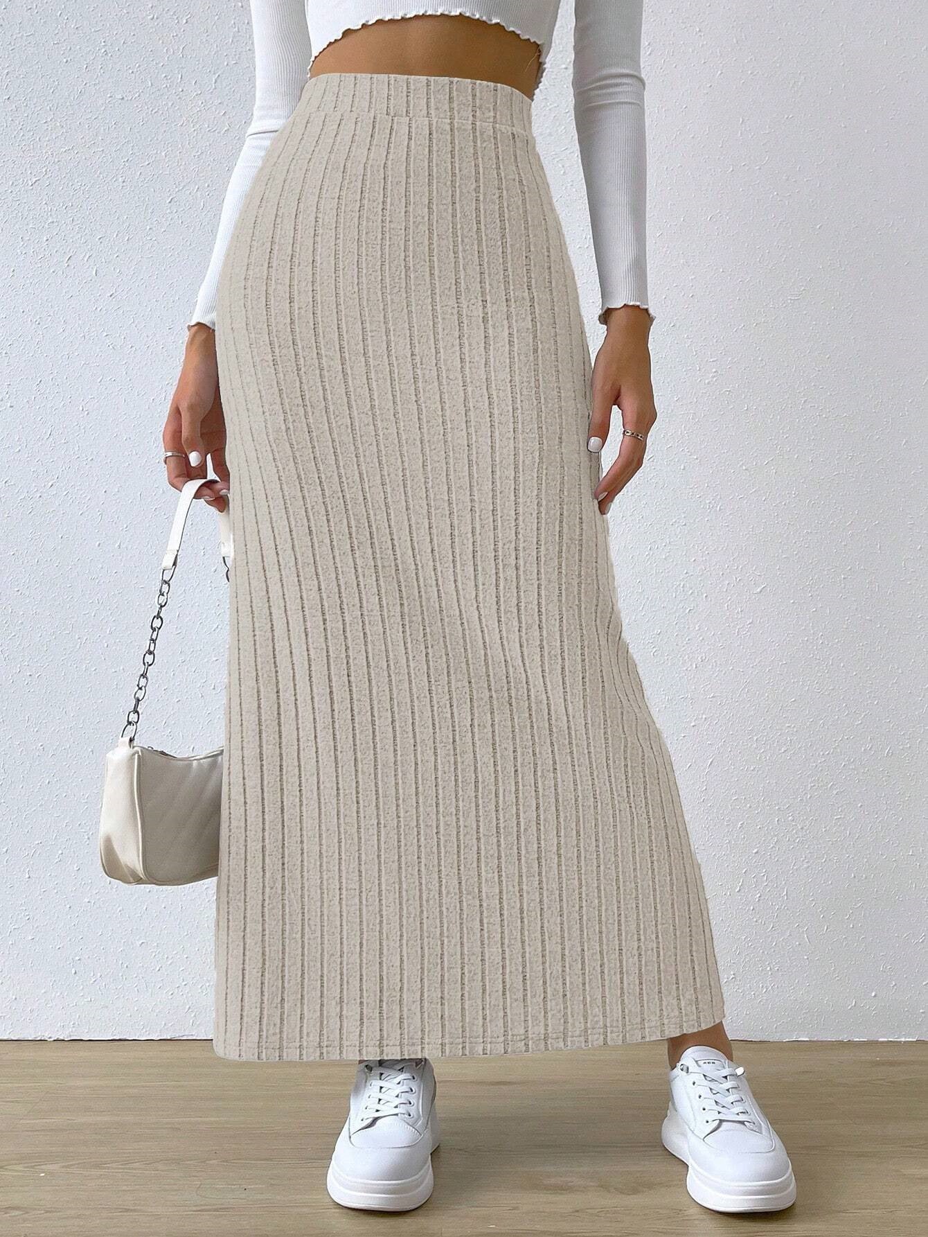 Spring Long High Waist Side Slit Skirt -  Slim Fit Knitted Women's Dress