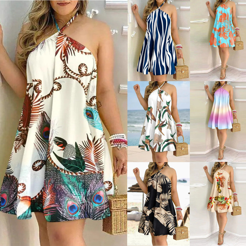 Printed Dress Summer Halter Neck Sleeveless Sexy Dresses