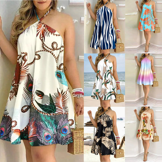 Printed Dress Summer Halter Neck Sleeveless Sexy Dresses