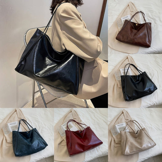 Vintage Women's Tote Bag - Athletic Casual Fashion Large Capacity Leather Shoulder Bag Shopper Harajuku Simple Handbag