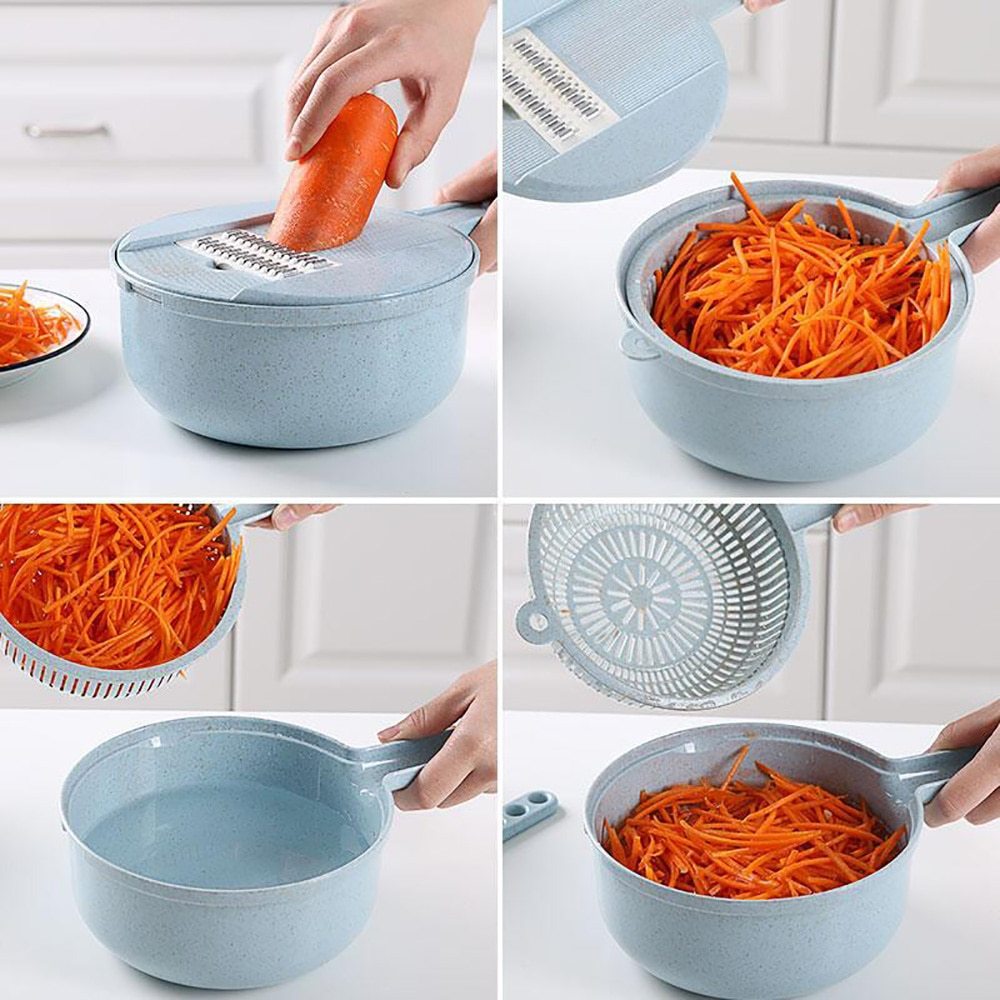 8-in-1 Mandoline Slicer Vegetable Cutter with Drain Basket, Grater & Peeler – Multifunction Kitchen Accessories! Vegetable Slicer, Potato Peeler, Carrot Onion Grater,  Strainer, Vegetable Cutter, Kitchen Accessories - JumoShop