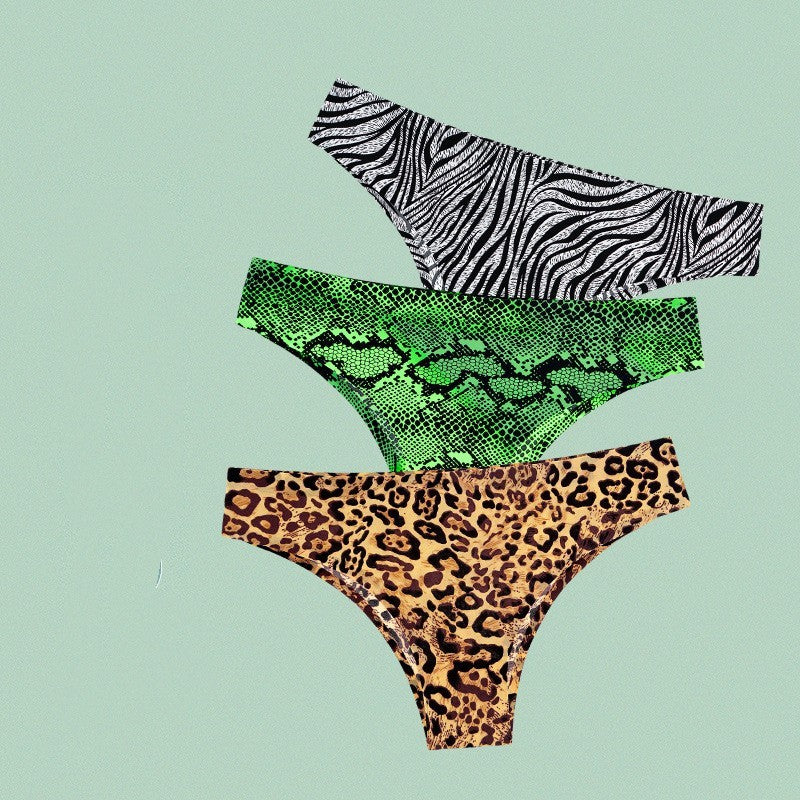 Printed Ice Silk Seamless Underwear - For Women With Low Waist