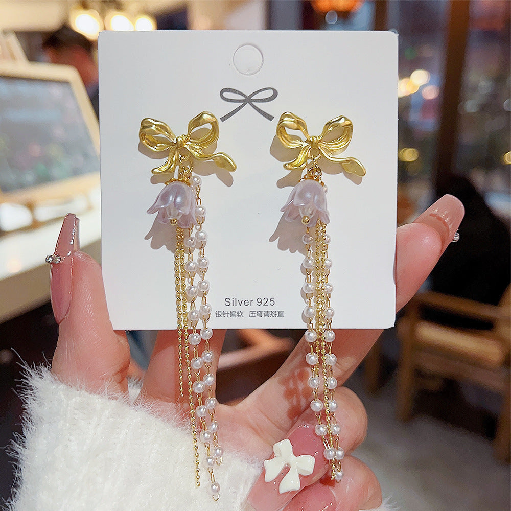 Sterling Silver Needle Light Luxury Pearl Earrings - Graceful Personality