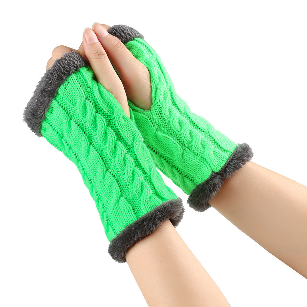 Winter Plush Gloves - Twist Knitted Fingerless Fleece Gloves Women Warm Thickened Woolen Gloves