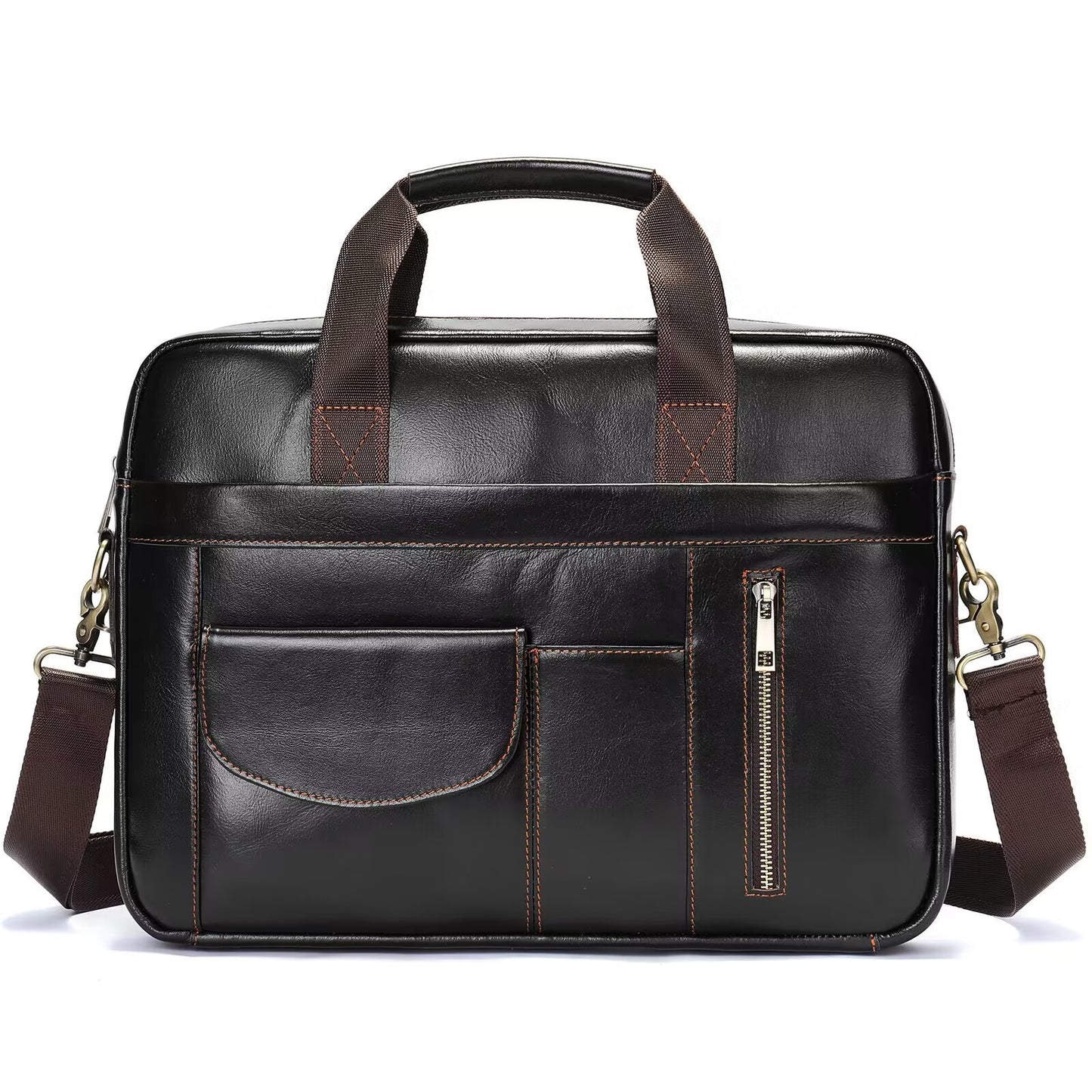 Men's Leather Briefcase - Business Men's Bag First Layer Cowhide Portable