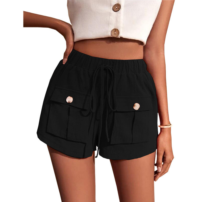 Casual Cargo Shorts With Pocket Loose Drawstring Pants - Summer Women