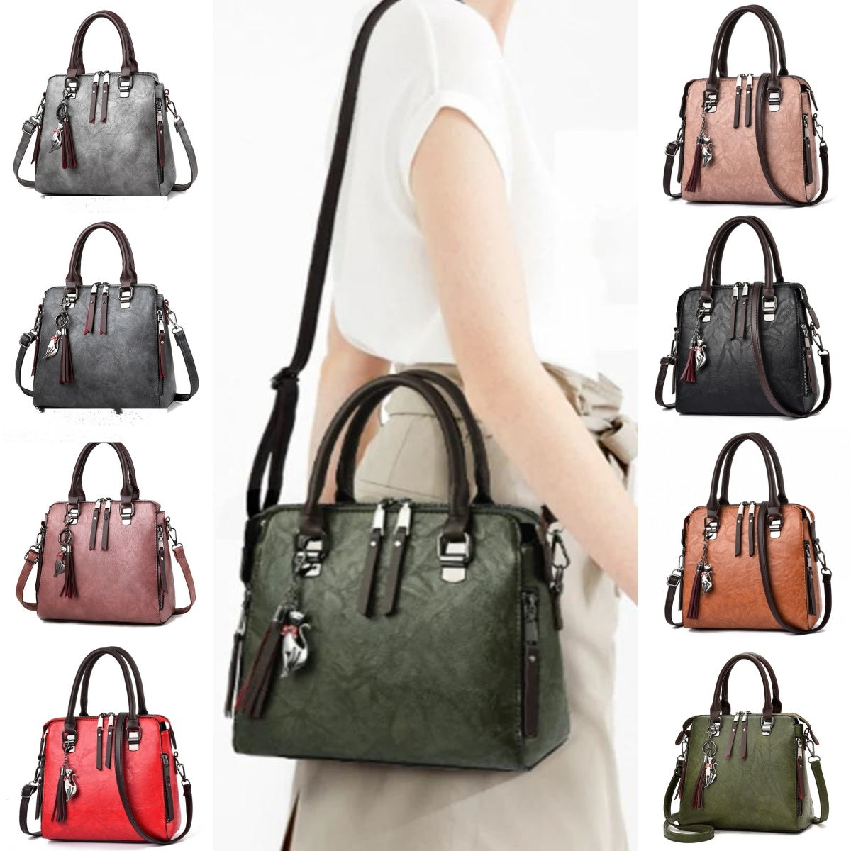 Vintage Handbag - Women's Leather Tassel Top-handle Bag Fashion Lady Tote Luxury Large Capacity Shoulder Bag