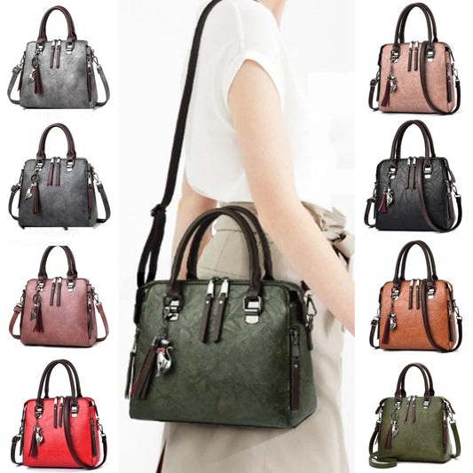 Vintage Handbag - Women's Leather Tassel Top-handle Bag Fashion Lady Tote Luxury Large Capacity Shoulder Bag