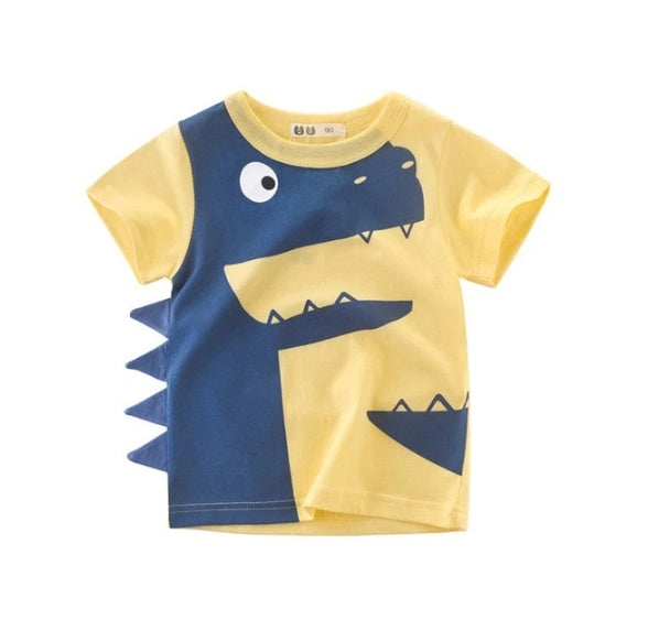 Trendy Summer Boys’ T-Shirt – Hello Dino Cotton Tee ☀️ Children's Wear Summer New Korean Children's Boys Cotton T-shirt Men's Treasure In Children's Short Sleeves - JumoShop
