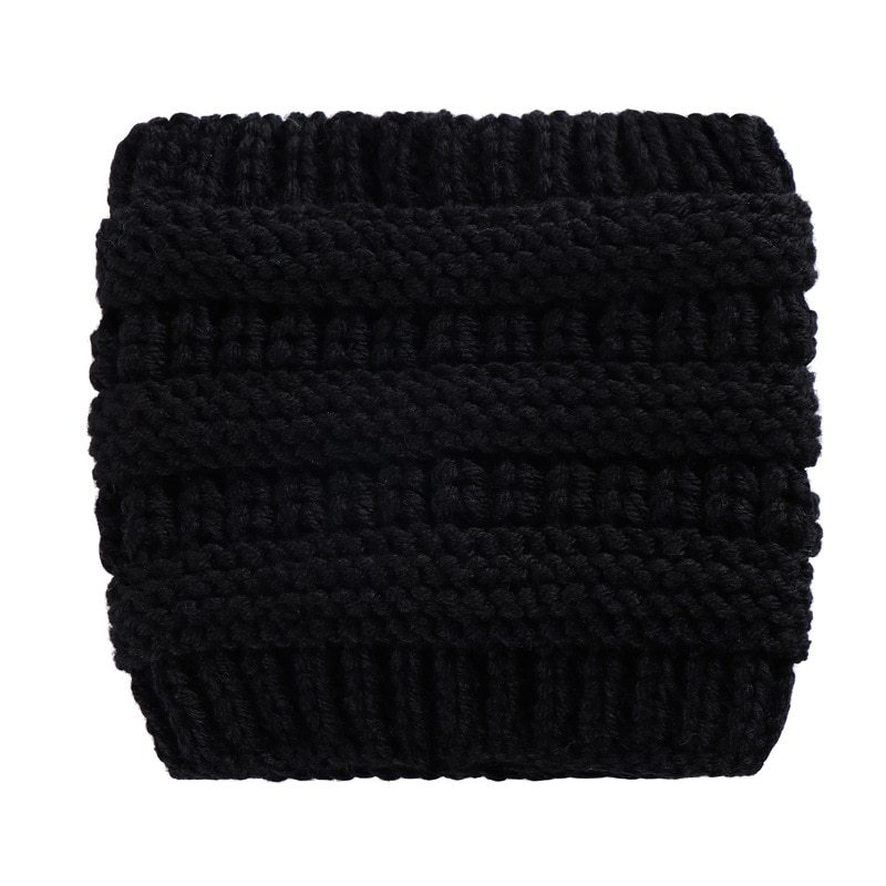 Women Headwrap Ponytail Beanies Hat - Winter Warm Ear Warmer Head Wrap Casual Crochet Turban Hats Female Soft Knit Woolen Caps