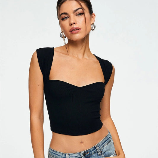 Crop Top Sweetheart Ribbed Sleeveless