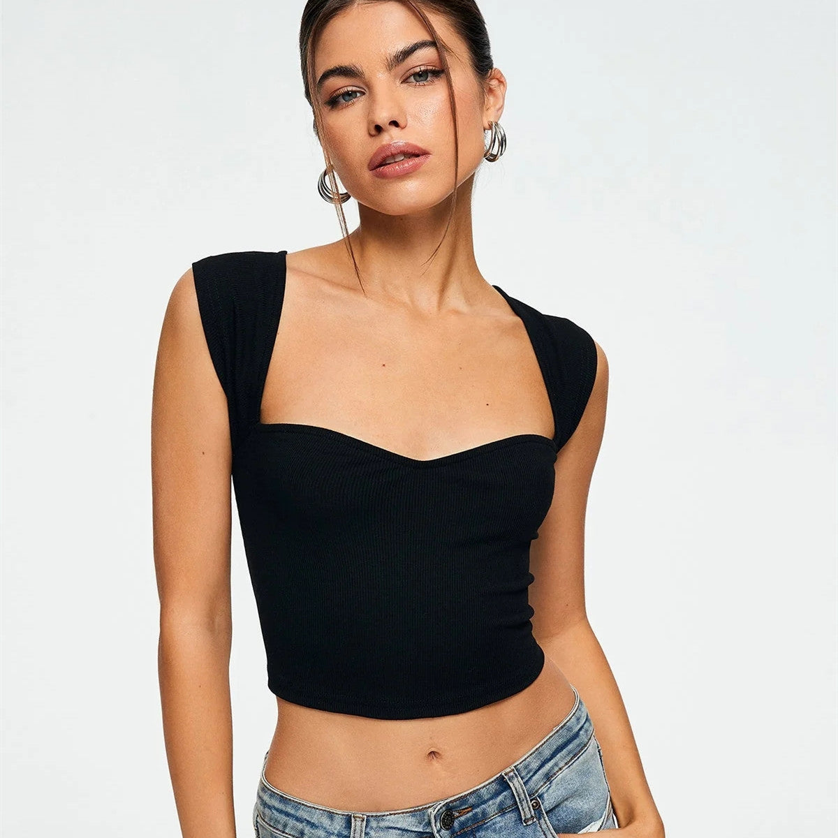 Crop Top Sweetheart Ribbed Sleeveless