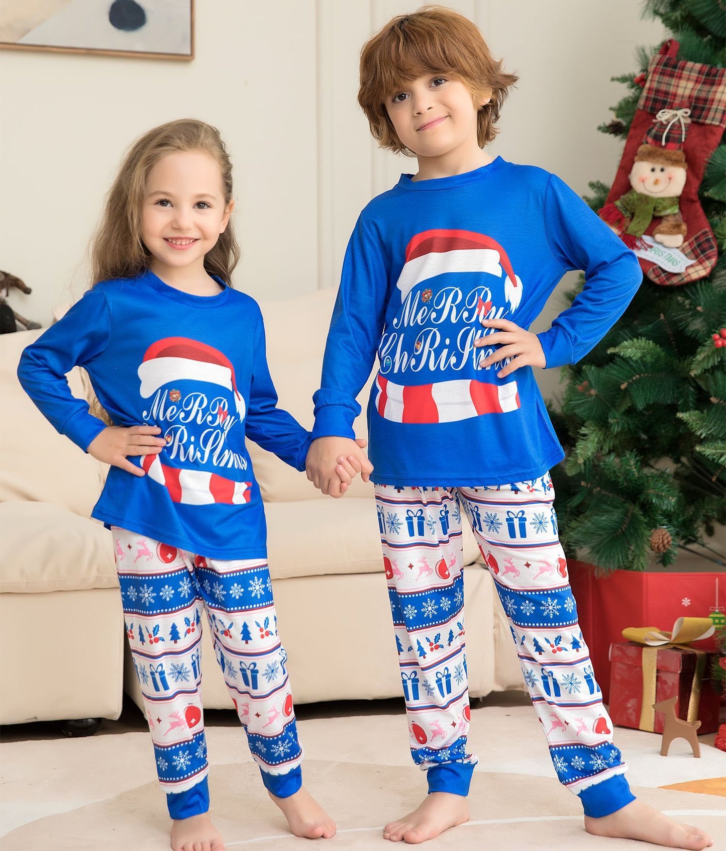 Matching Family Pajamas Sets - Christmas PJ's Letter Print Top And Plaid Pants Jammies Sleepwear