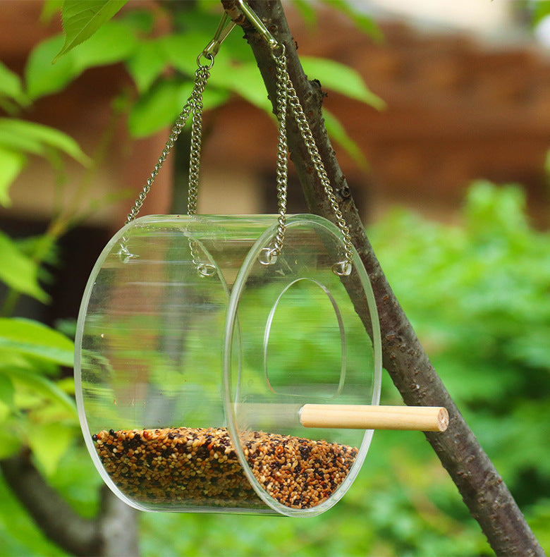 Large Capacity Acrylic Bird Food Box - Circular Transparent Seed Dispenser