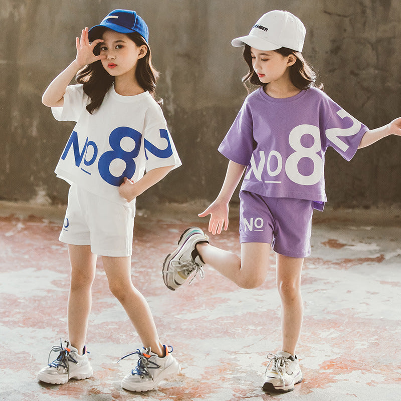 Loose Children's Wear Boy & Girl Short-sleeved Big Kids Sports Two-piece Suit