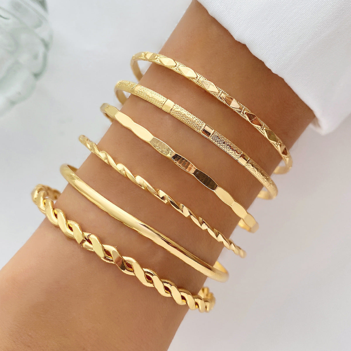 Bohemian Metal Chain Bracelet Set For Women - Geometric Gold Color Thick Link Chain  Bangle Female Fashion Jewelry