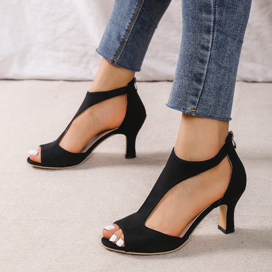 High Heel Peep Toe Sandals - Women Back Zipper Outdoor Summer Shoes