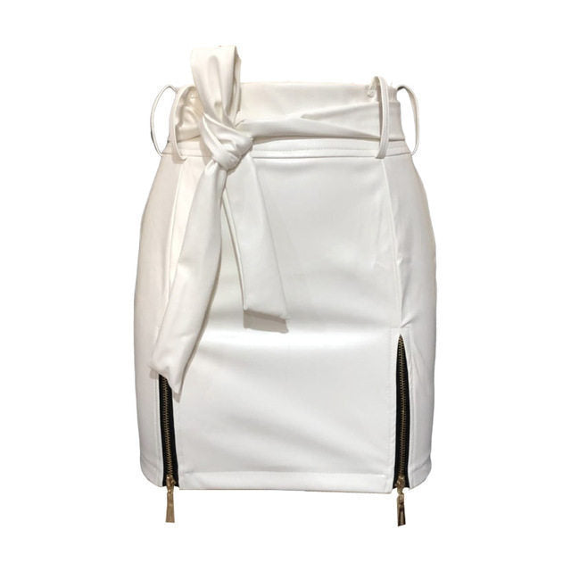 Women Bandage PU Leather Skirt - Ladies Short Mini Skirts