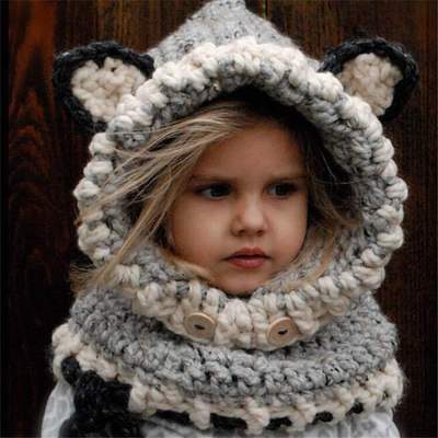 Handmade Kids Winter Hats - Wrap Bear Scarf Caps