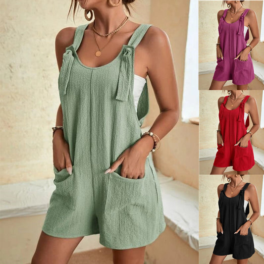Jumpsuits Rompers For Women - Summer Comfortable Casual Suspender Shorts Pockets Pants