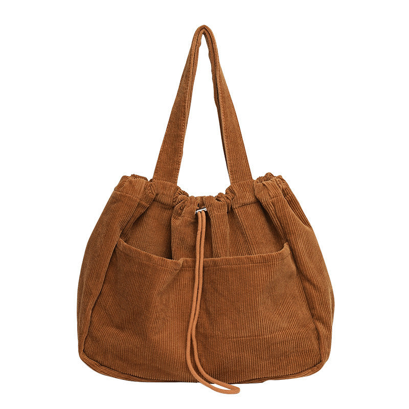 Corduroy Shoulder Bags - Drawstring Multi-pocket Handbag Women Underarm Bags