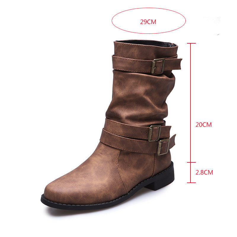 Low Heel Vintage Adjustable Buckle Boots for Women