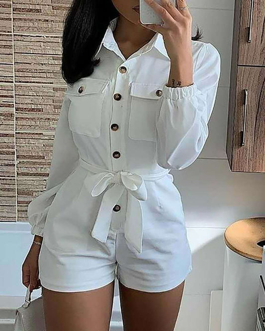 White Woven Casual Jumpsuit Romper