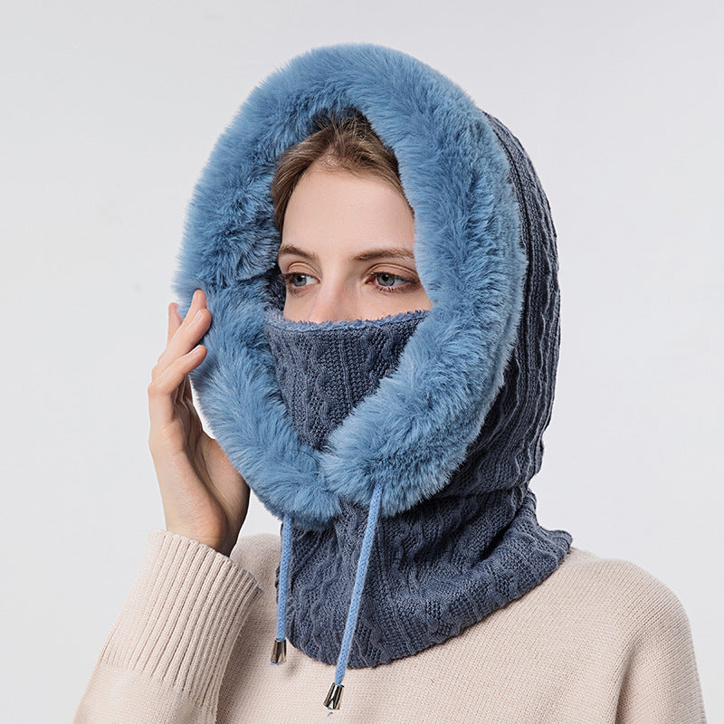 Winter Thick Plush Hat With Scarf - Windproof Warm Knit Hats Hooded For Women