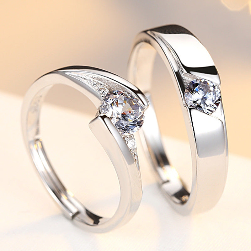 Diamond Couple Rings - 925 Silver Men and Women Marriage Rings