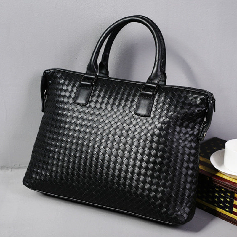 Men's Bag Leather Briefcase - Hand Woven Luxury Handbags Business Tote Bags For Men High Quality Laptop Handbags