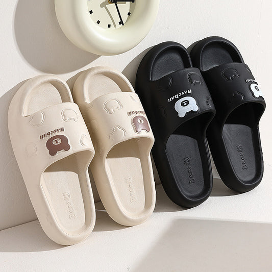 Cute Cartoon Bear Slippers For Women -- Summer Indoor Thick-soled Non-slip Floor Bathroom Home Slippers Men House Shoes
