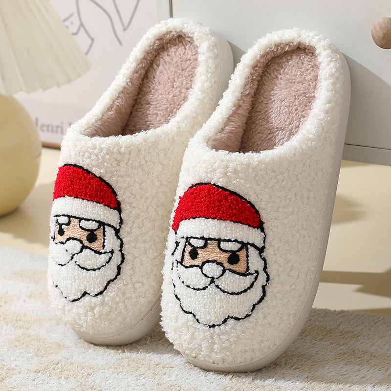 Christmas Home Slippers - Cute Cartoon Santa Claus Cotton Slippers For Women And Men
