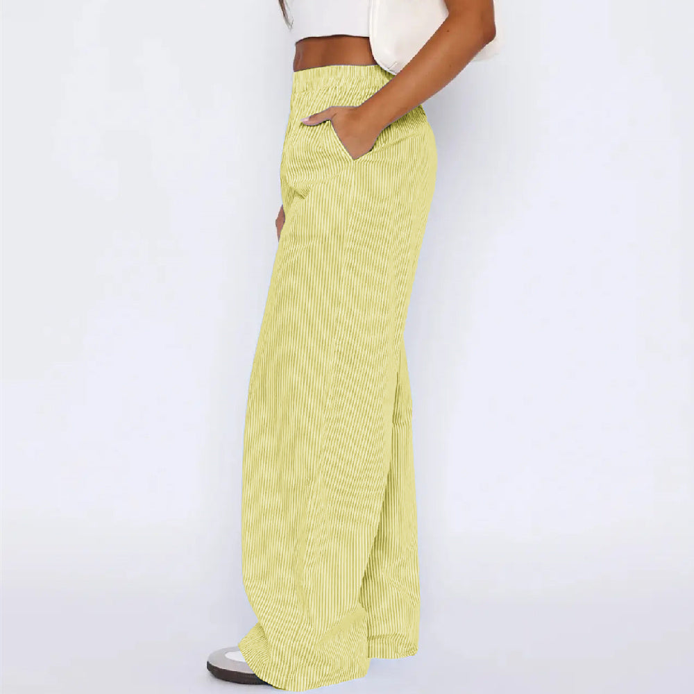 Striped Wide Leg Straight Pants With Pockets