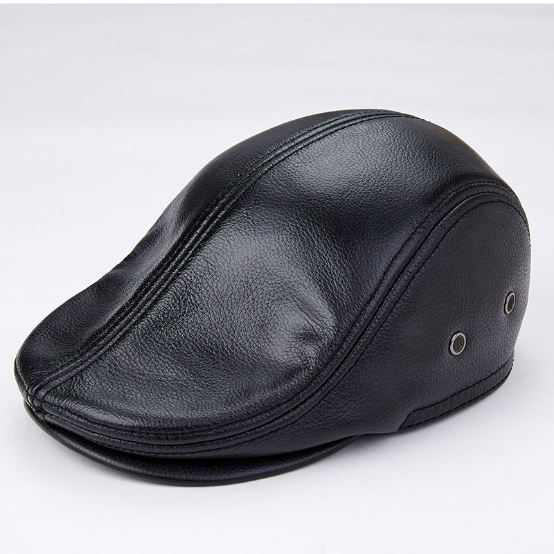 Men's Genuine Cowhide With Ear Flaps Beret Hats