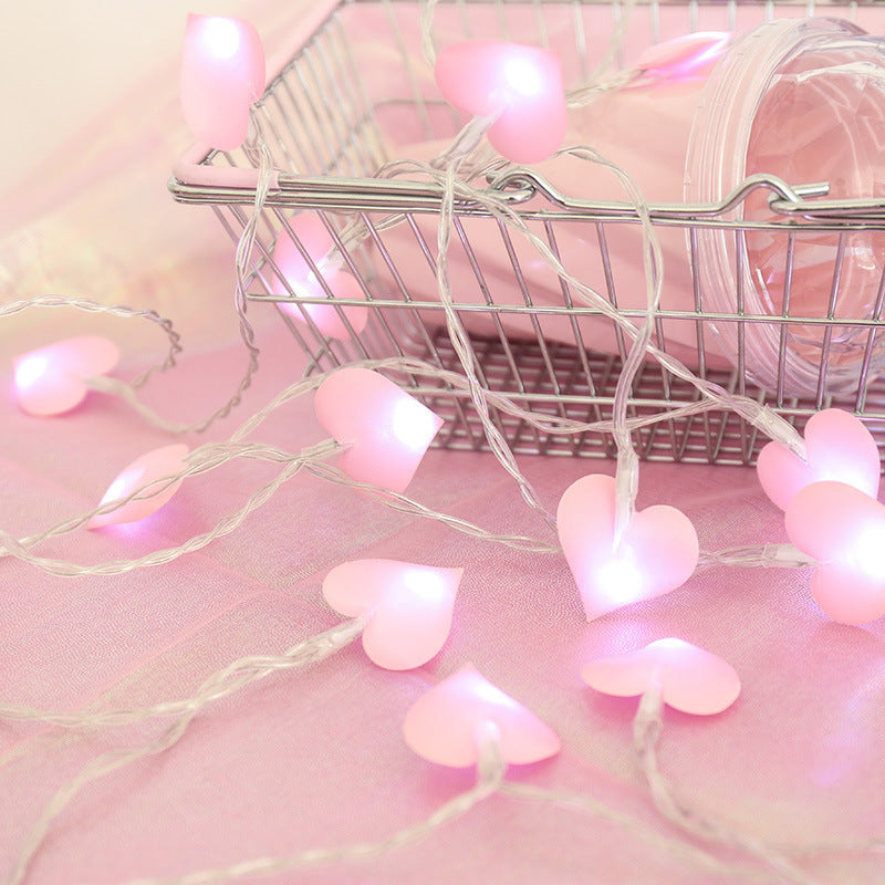 Led Lights -  Curtain Lights Fabric Peach Heart String Lights