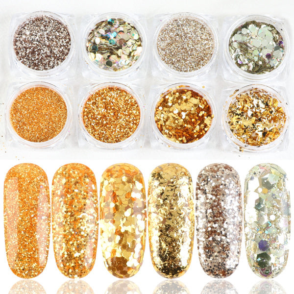 8 Box Mix Glitter Nail Art Powder Flakes Set - JumoShop