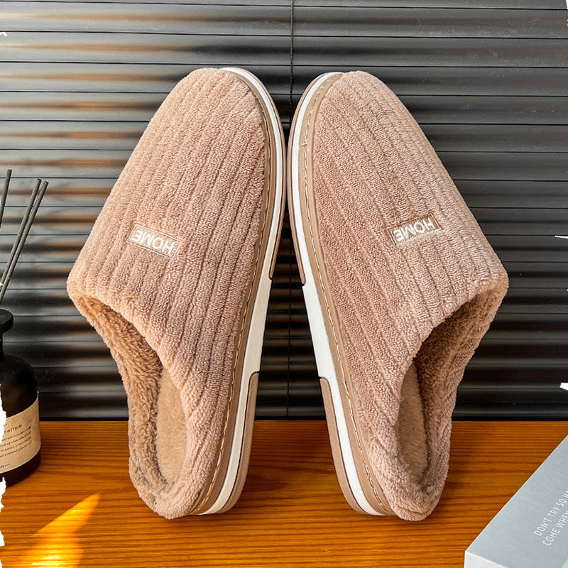 Solid Color Simple Cotton Slippers - Winter Non-slip Home Warm Plush Slippers, Household Indoor Couple Women's House Shoes