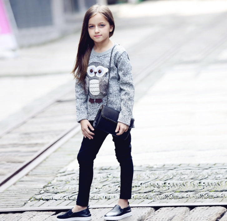 Autumn Girls Boy Sweatshirts - Sweater for Girls Children's Girl Coats Cartoon Owl Clothes for Autumn Winter Fleece Lined