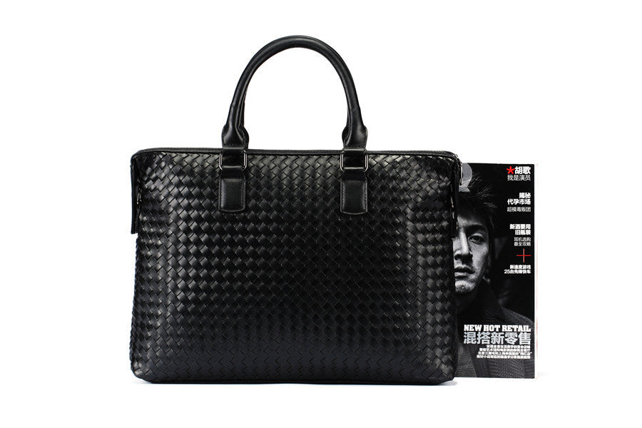 Men's Bag Leather Briefcase - Hand Woven Luxury Handbags Business Tote Bags For Men High Quality Laptop Handbags