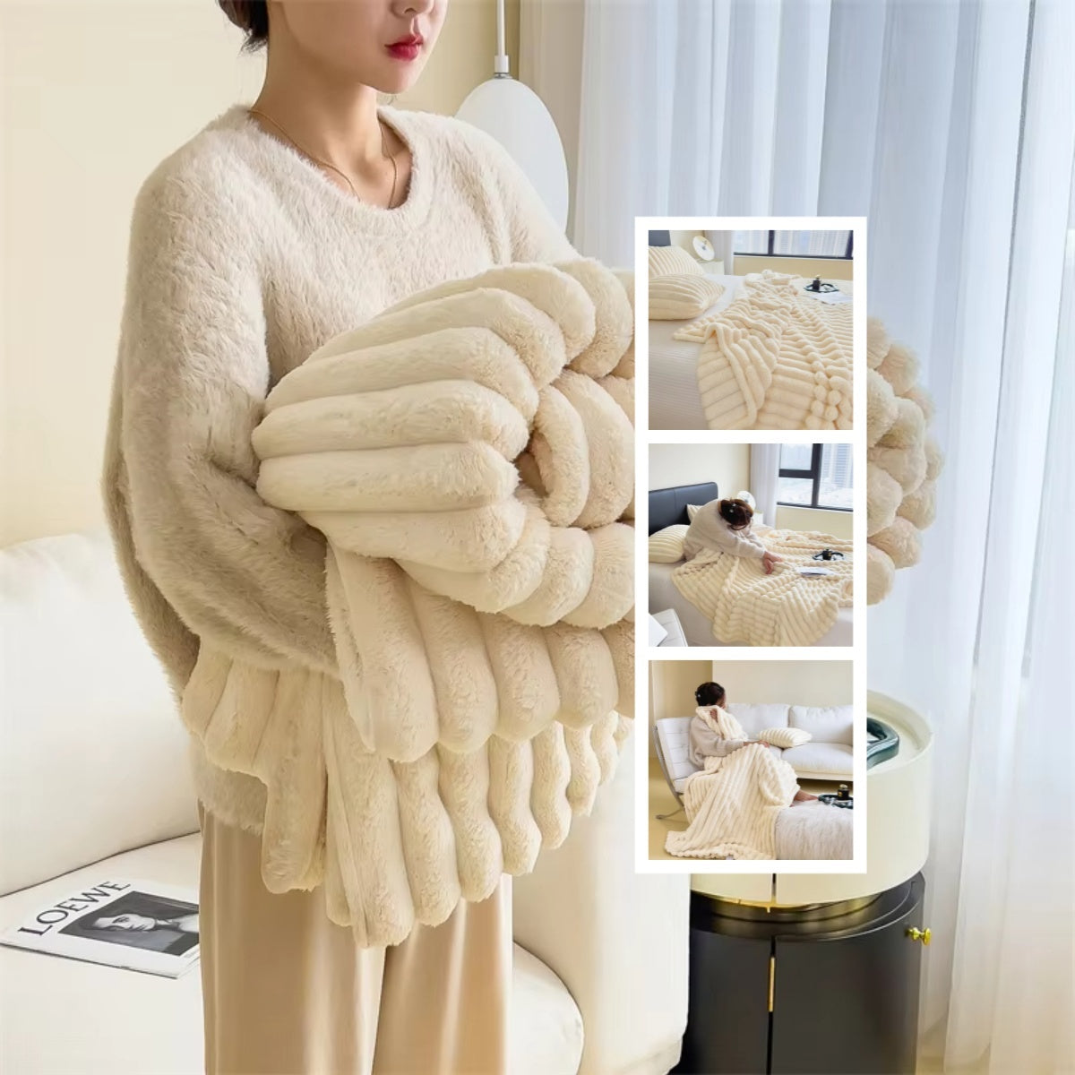 Soft Wind Bubble Velvet Blanket - Warm Solid Rabbit Fur Blankets / Double-sided Thickening Cover Throw Warm Fur Blanket