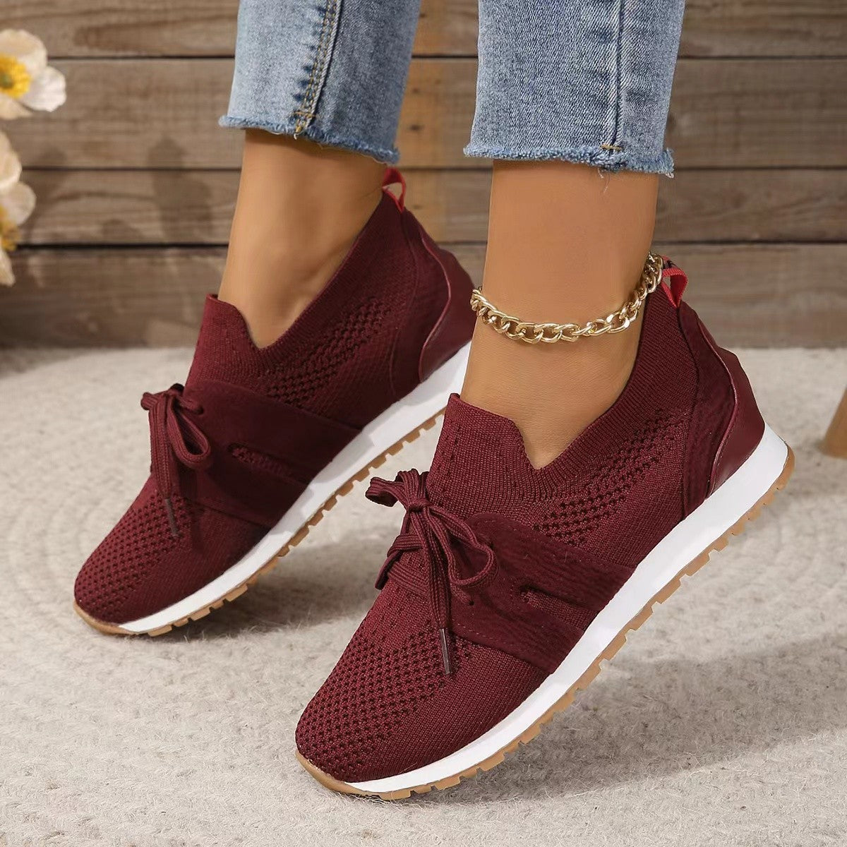 Lace-Up Mesh Flats Shoes for Women