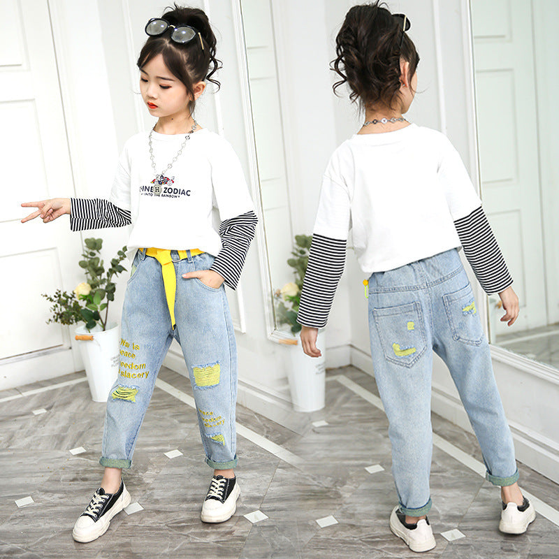Fashionable Comfy Loose Parent-Child Outfit - Spring Top & Pants