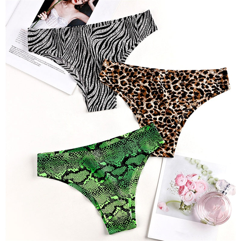 Printed Ice Silk Seamless Underwear - For Women With Low Waist