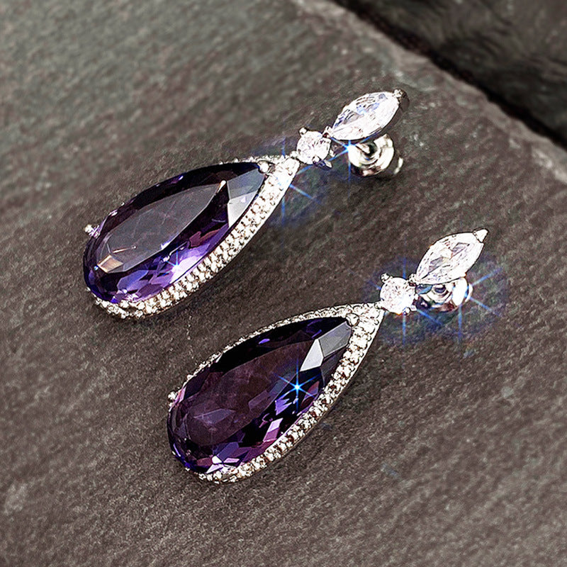 Micro-inlaid Purple Zircon Drop Earrings – Elegant Bridal Jewelry for Women! - JumoShop