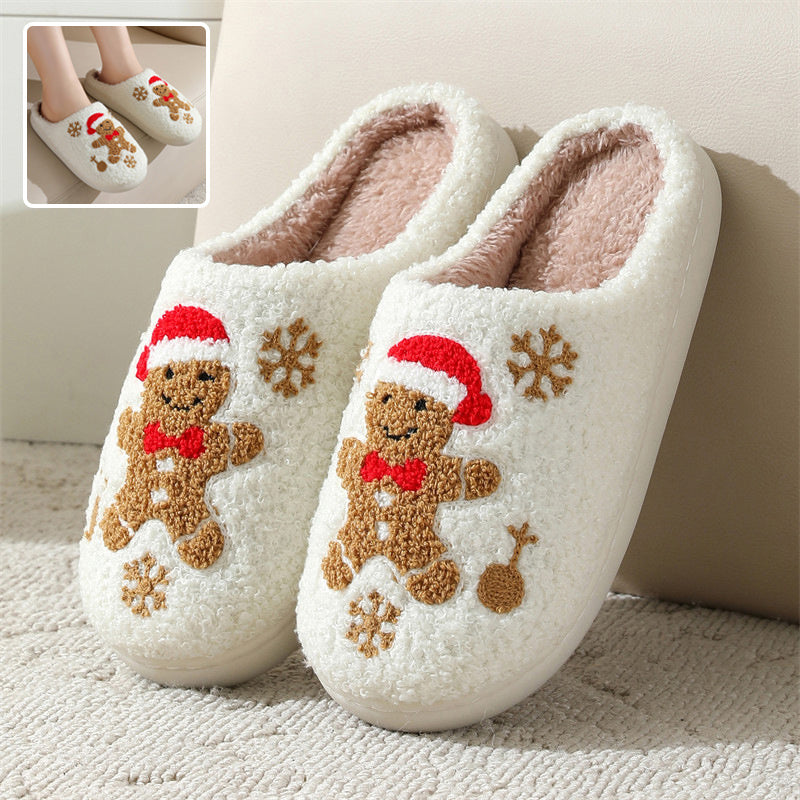 Christmas Snowflake Gingerbread Slippers - Winter Indoor Non-slip, Floor Bedroom Fuzzy House Shoes For Women Home Slippers