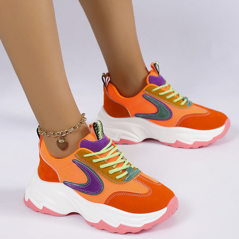 Mixed-color Lace -up Sneakers For Women