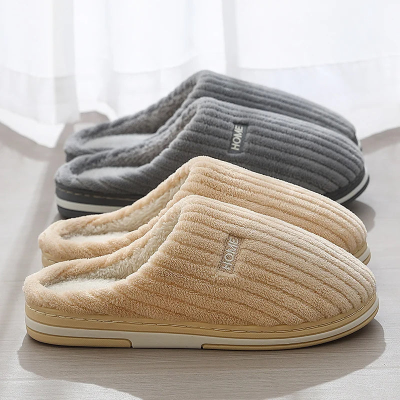 Solid Color Simple Cotton Slippers - Winter Non-slip Home Warm Plush Slippers, Household Indoor Couple Women's House Shoes