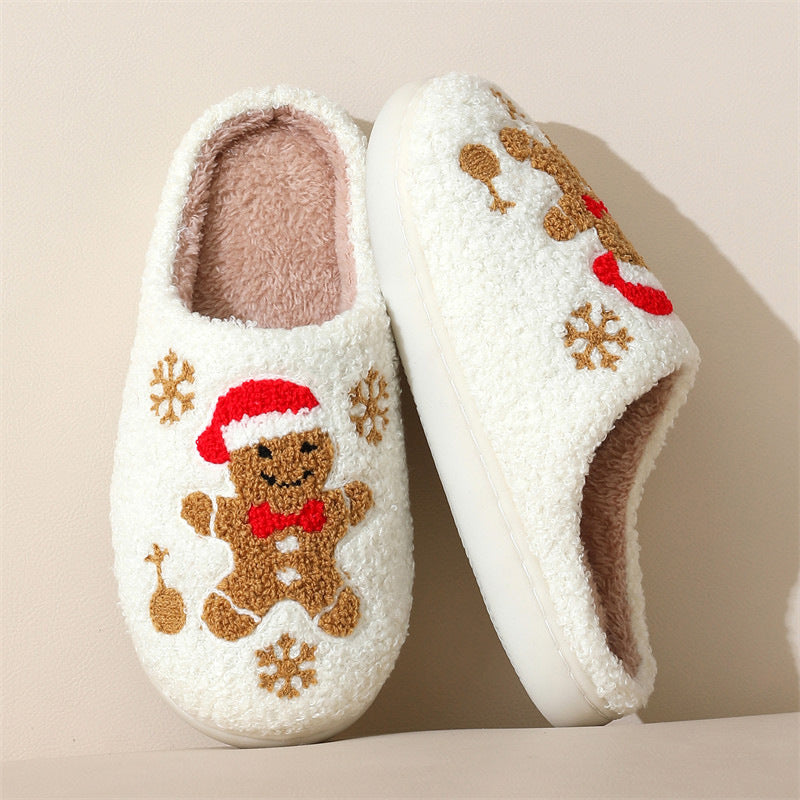 Christmas Snowflake Gingerbread Slippers - Winter Indoor Non-slip, Floor Bedroom Fuzzy House Shoes For Women Home Slippers